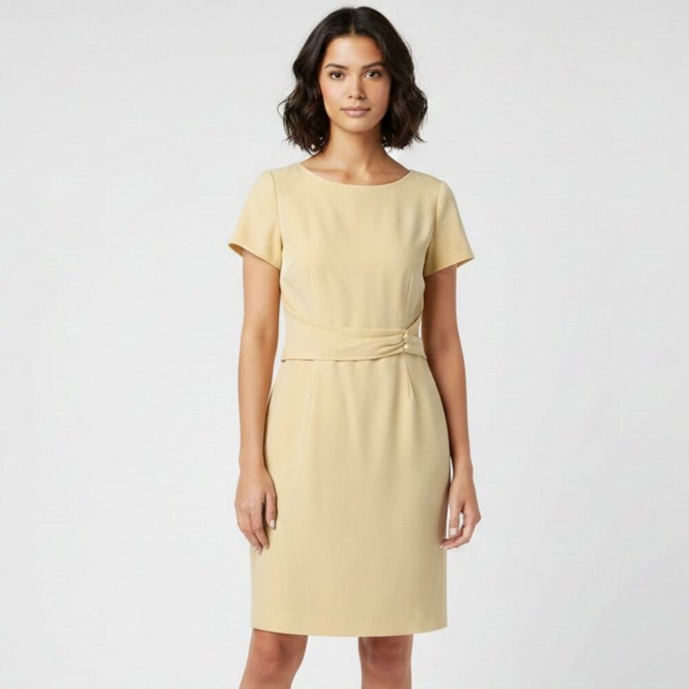 Maggy London Petites Womens 6P Yellow Silk Dress ShortSleeve Lined Career Office